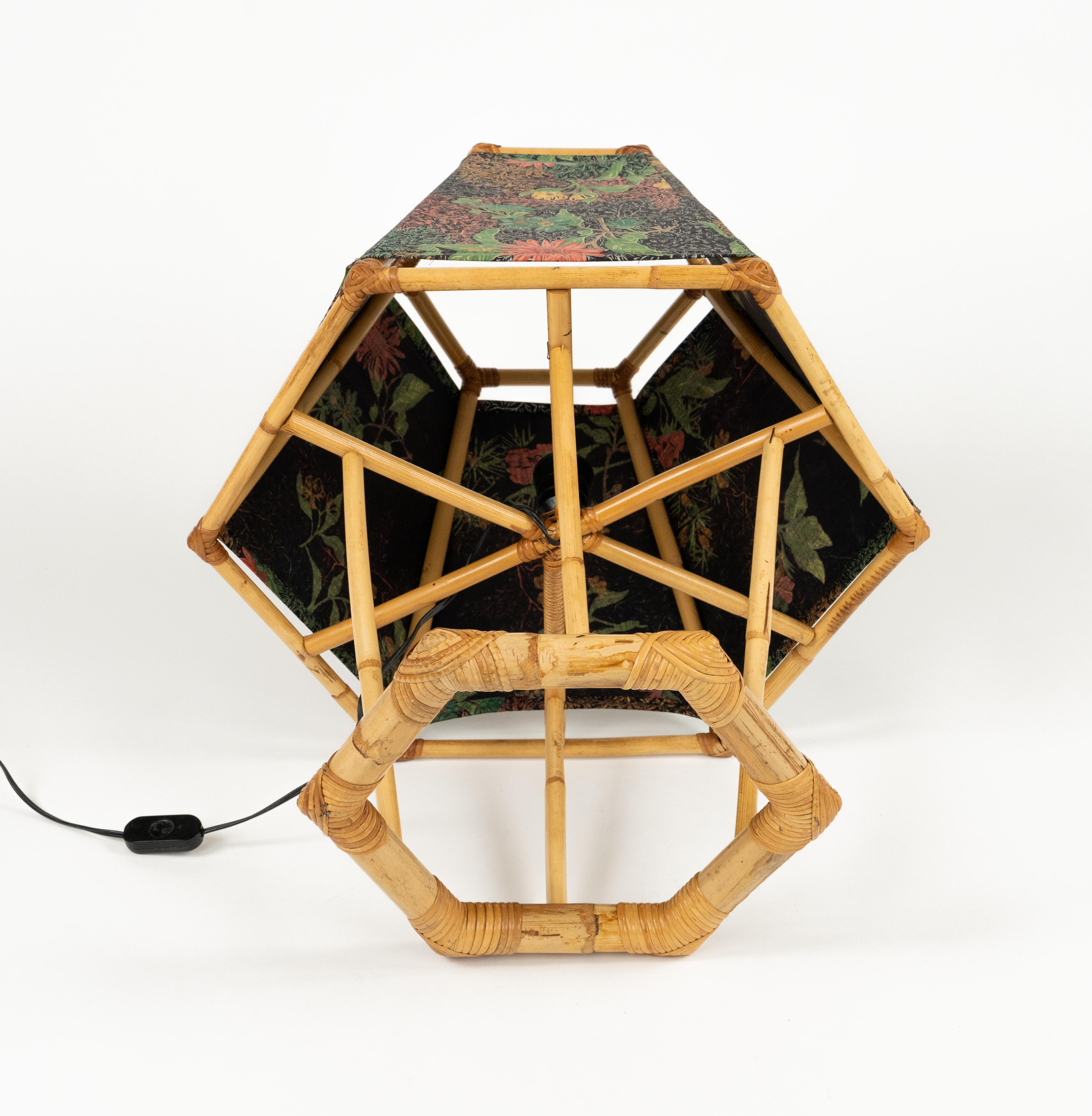 Midcentury Table Lamp Rattan and Bamboo Louis Sognot Style, Italy 1970s For Sale 4