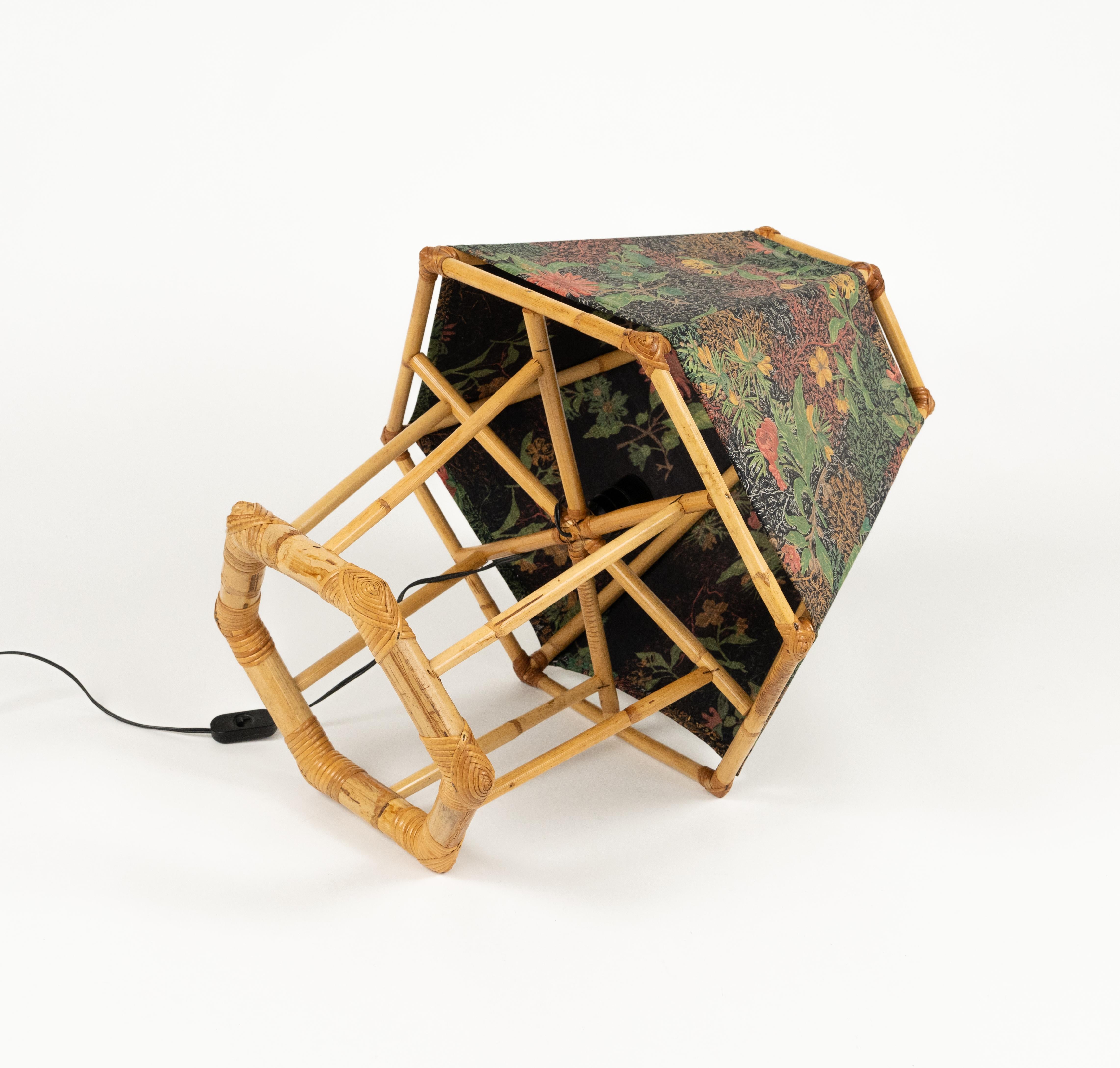 Midcentury Table Lamp Rattan and Bamboo Louis Sognot Style, Italy 1970s For Sale 5