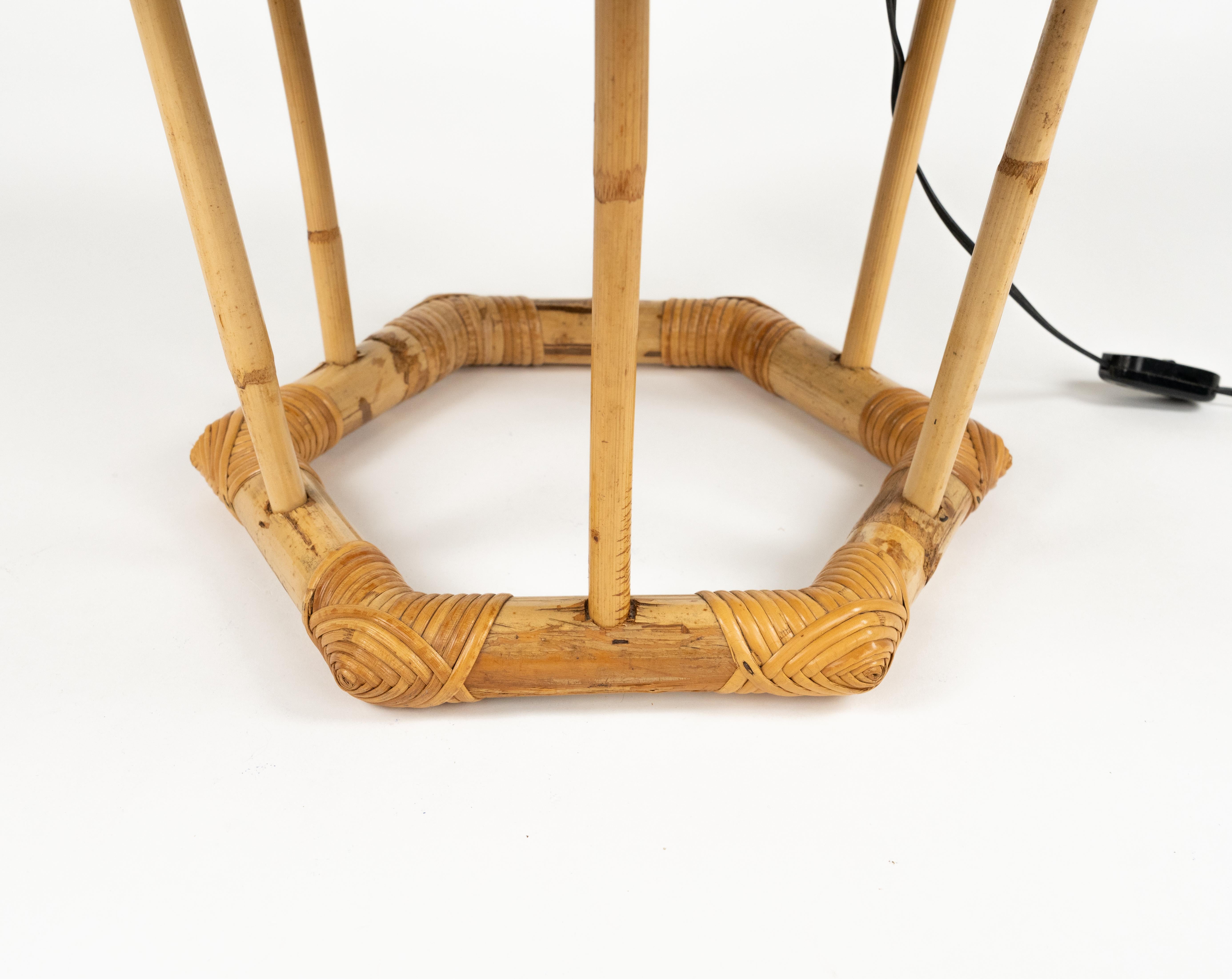 Midcentury Table Lamp Rattan and Bamboo Louis Sognot Style, Italy 1970s For Sale 7