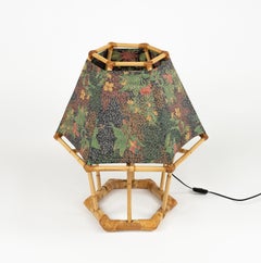 Midcentury Table Lamp Rattan and Bamboo Louis Sognot Style, Italy 1970s