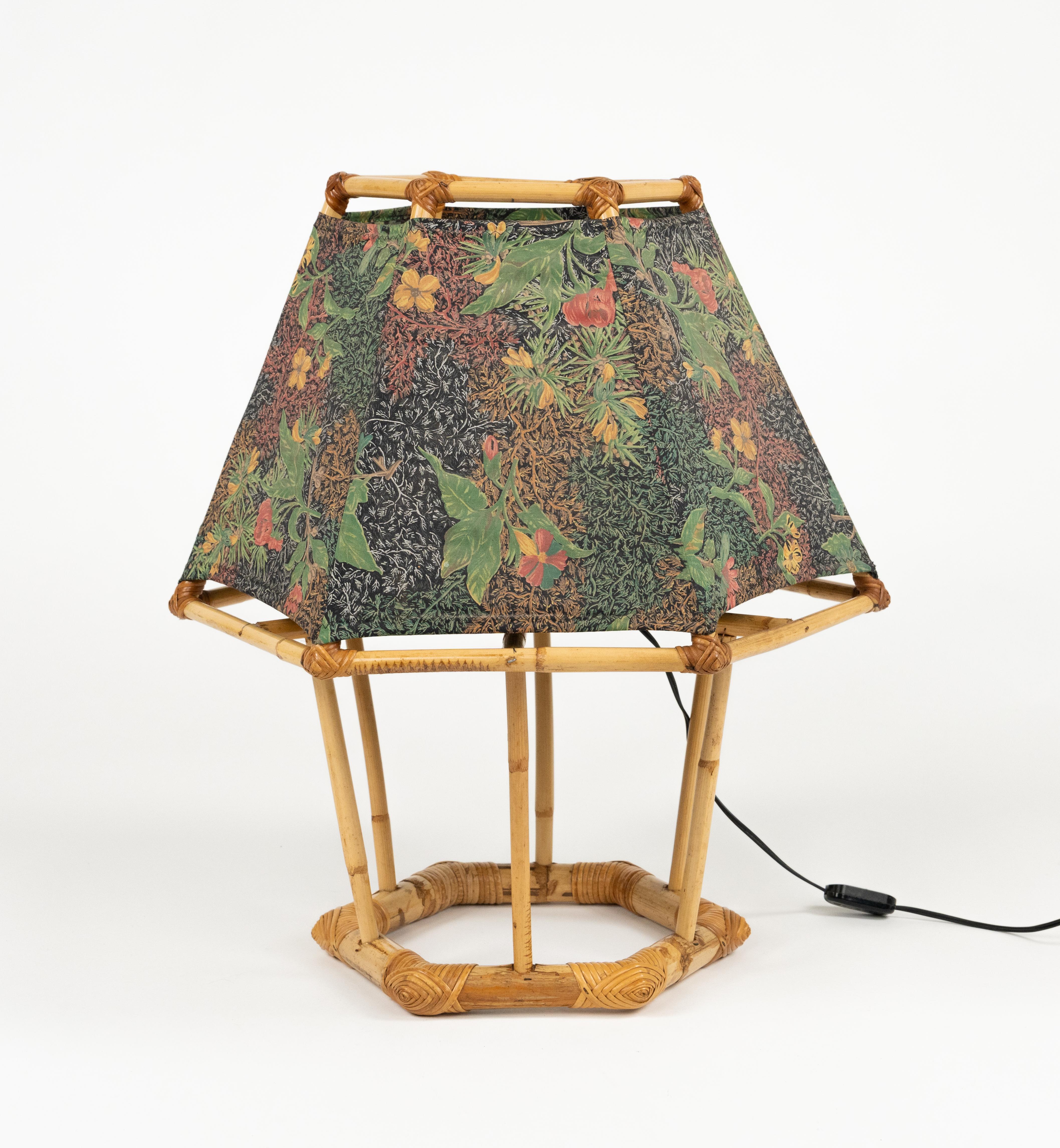 Mid-Century Modern Midcentury Table Lamp Rattan and Bamboo Louis Sognot Style, Italy 1970s For Sale