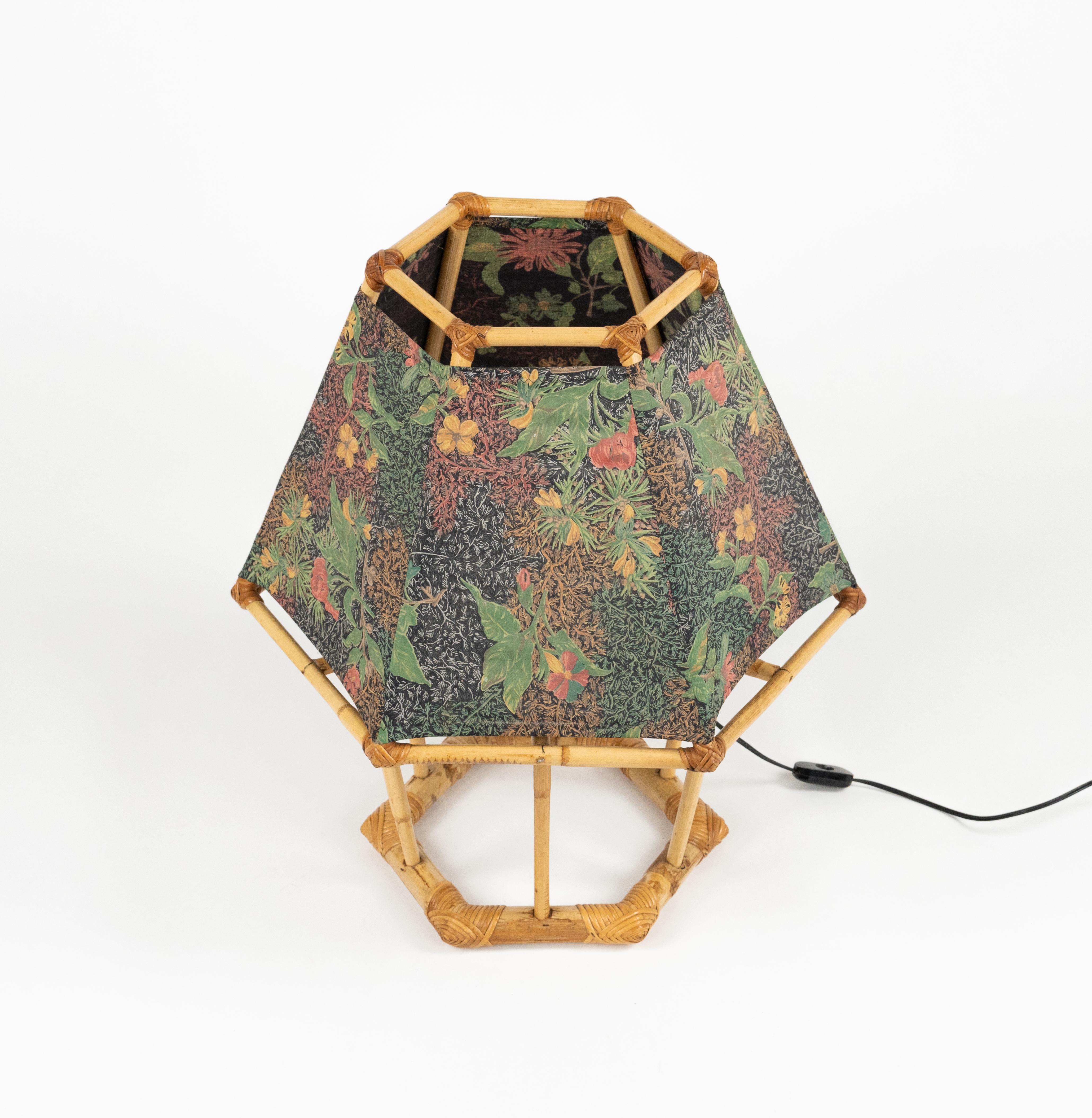 Italian Midcentury Table Lamp Rattan and Bamboo Louis Sognot Style, Italy 1970s For Sale