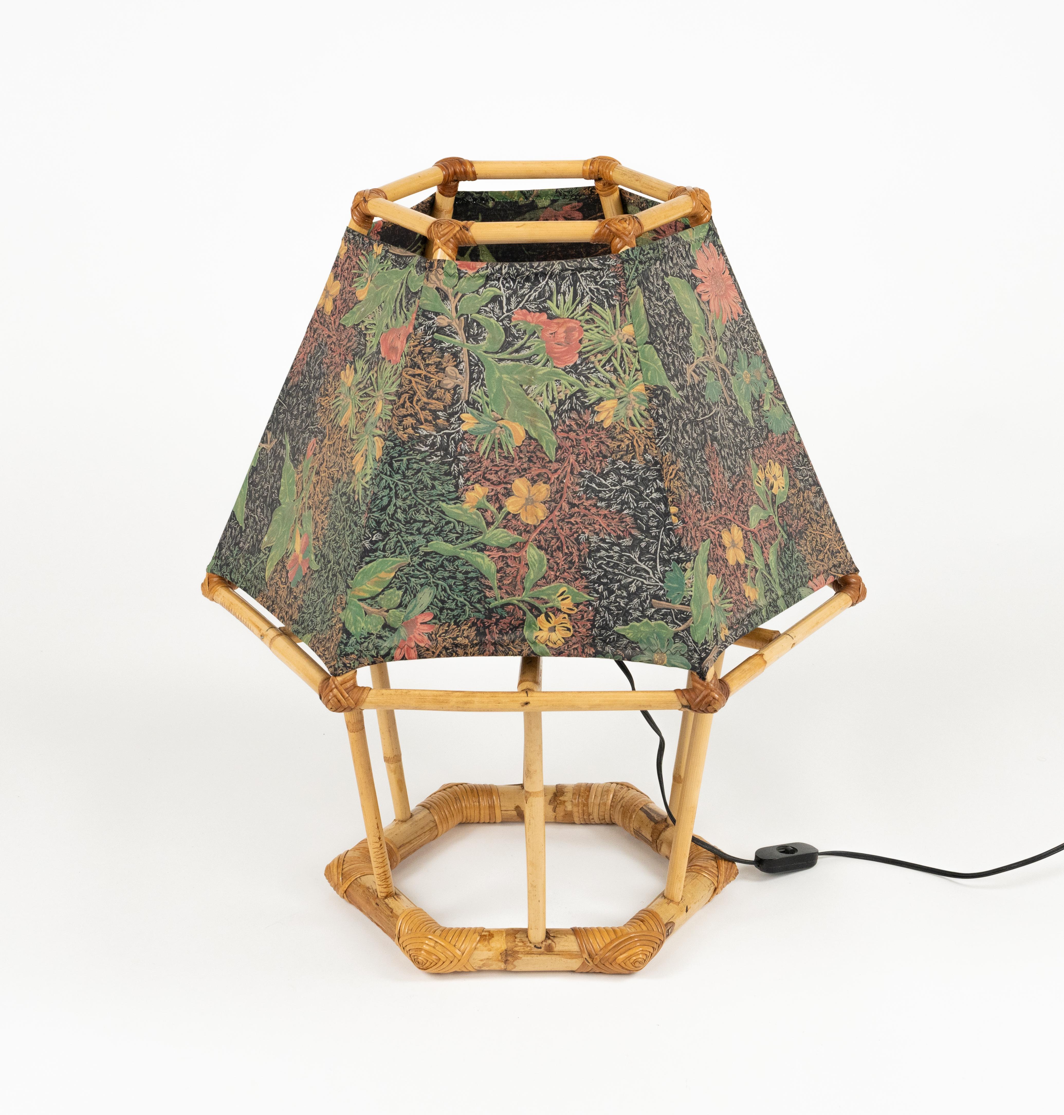 Midcentury Table Lamp Rattan and Bamboo Louis Sognot Style, Italy 1970s For Sale 1