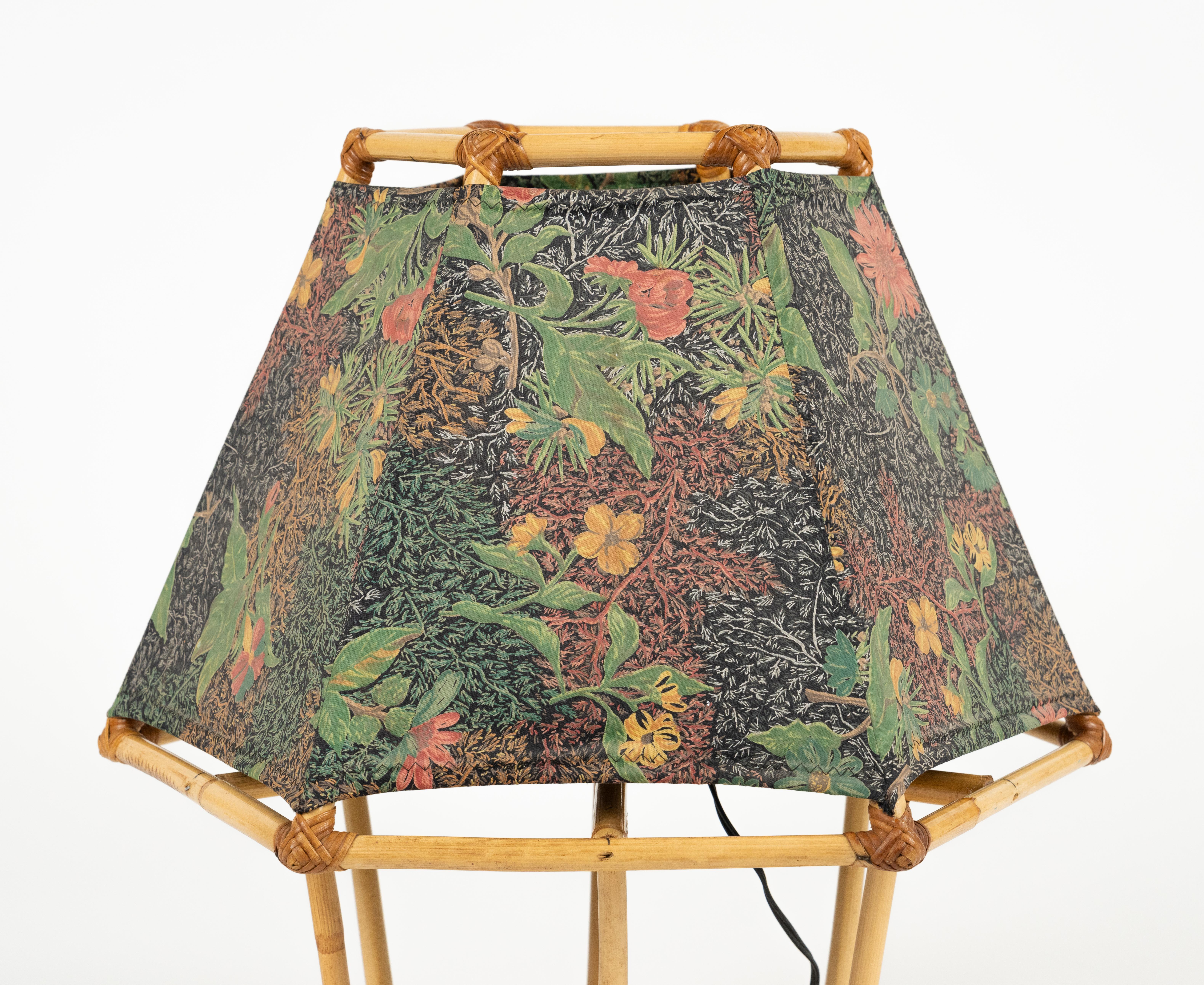 Midcentury Table Lamp Rattan and Bamboo Louis Sognot Style, Italy 1970s For Sale 2