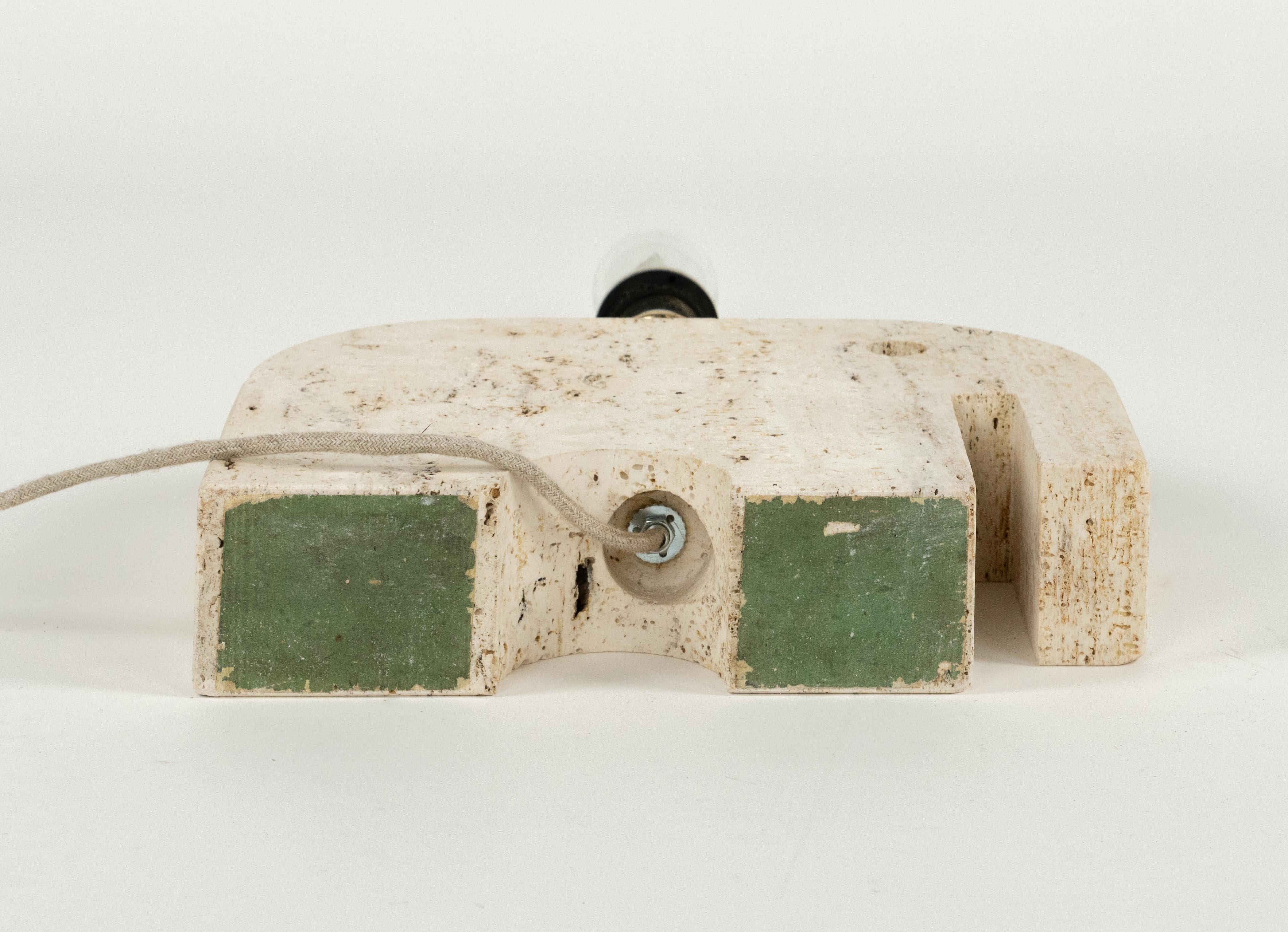 Midcentury Table Lamp Sculpture Elephant in Travertine and Wicker, Italy 1970s For Sale 9