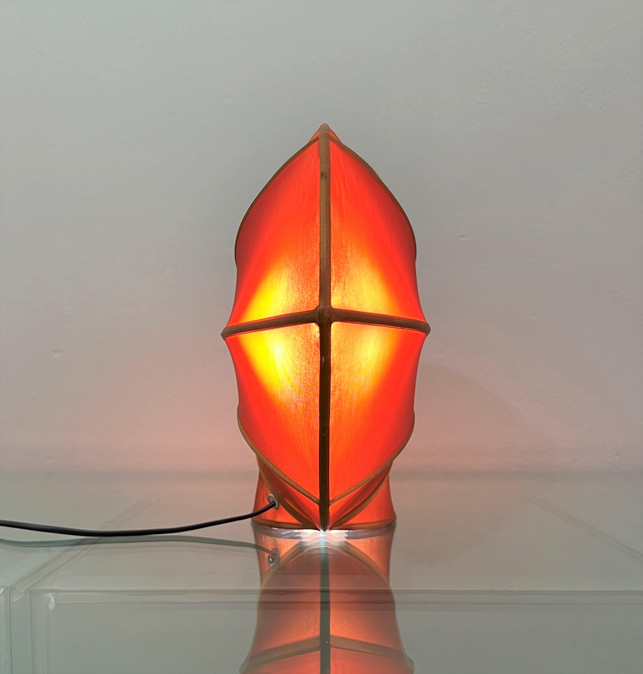Midcentury Table Lamp Silk Metal Red Coral Lighting Italian Design, 1960s 6
