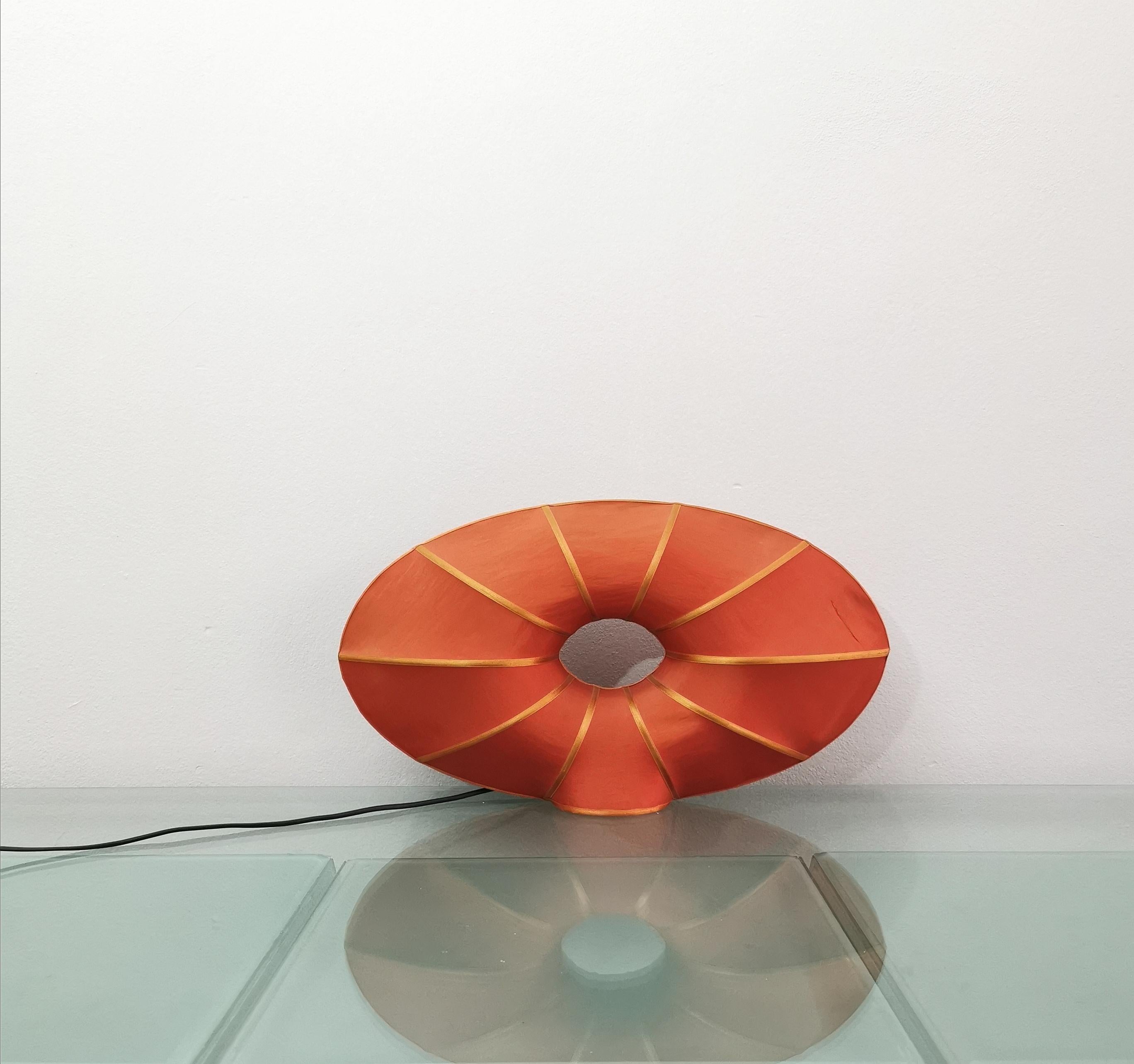 20th Century Midcentury Table Lamp Silk Metal Red Coral Lighting Italian Design, 1960s