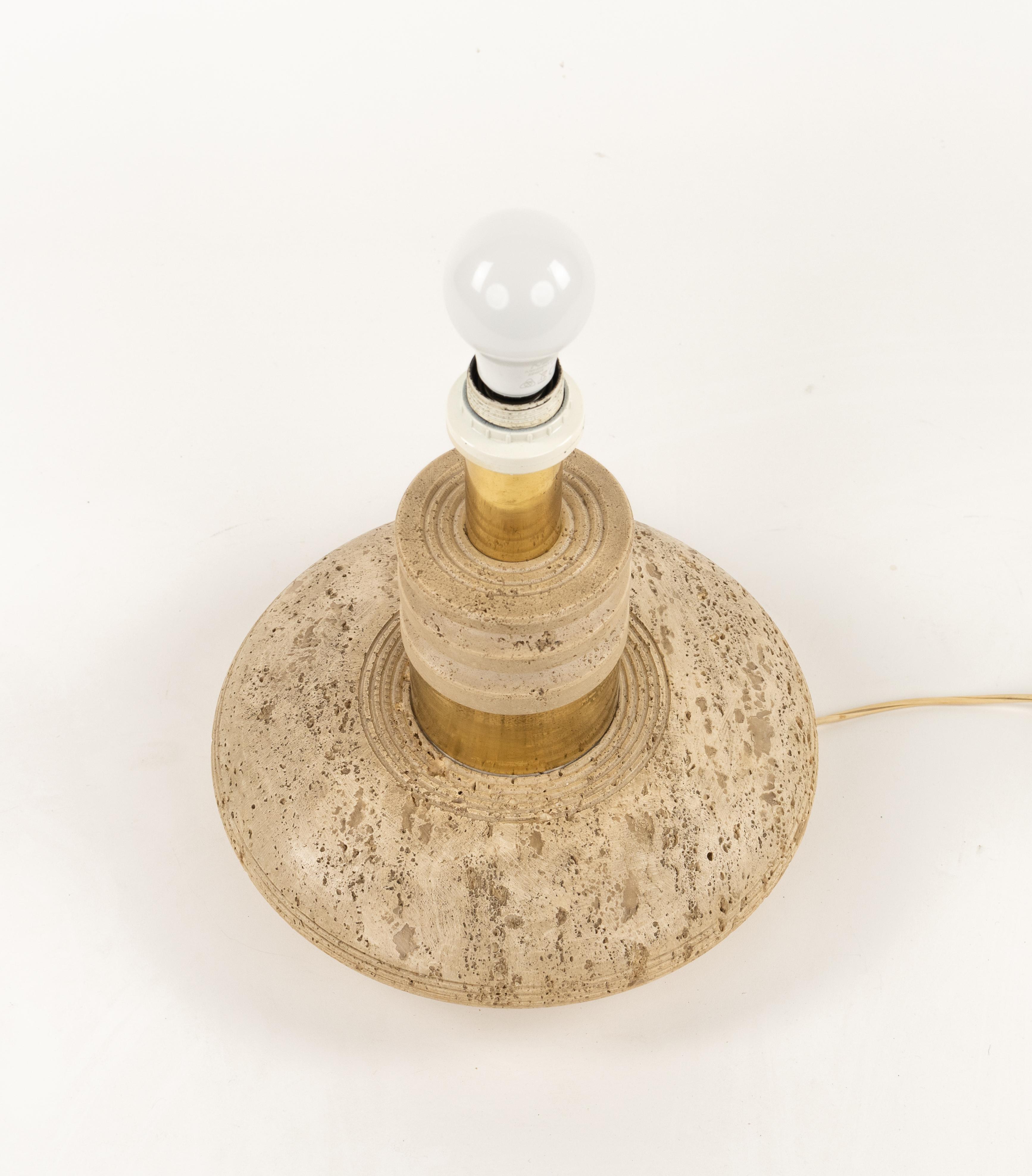 Midcentury Table Lamp Travertine and Brass Fratelli Mannelli Style, Italy 1970s For Sale 4