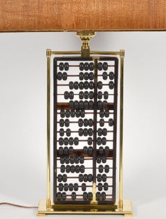 Midcentury Table Lamp with Antique Chinese Abacus in a Brass Frame Work
