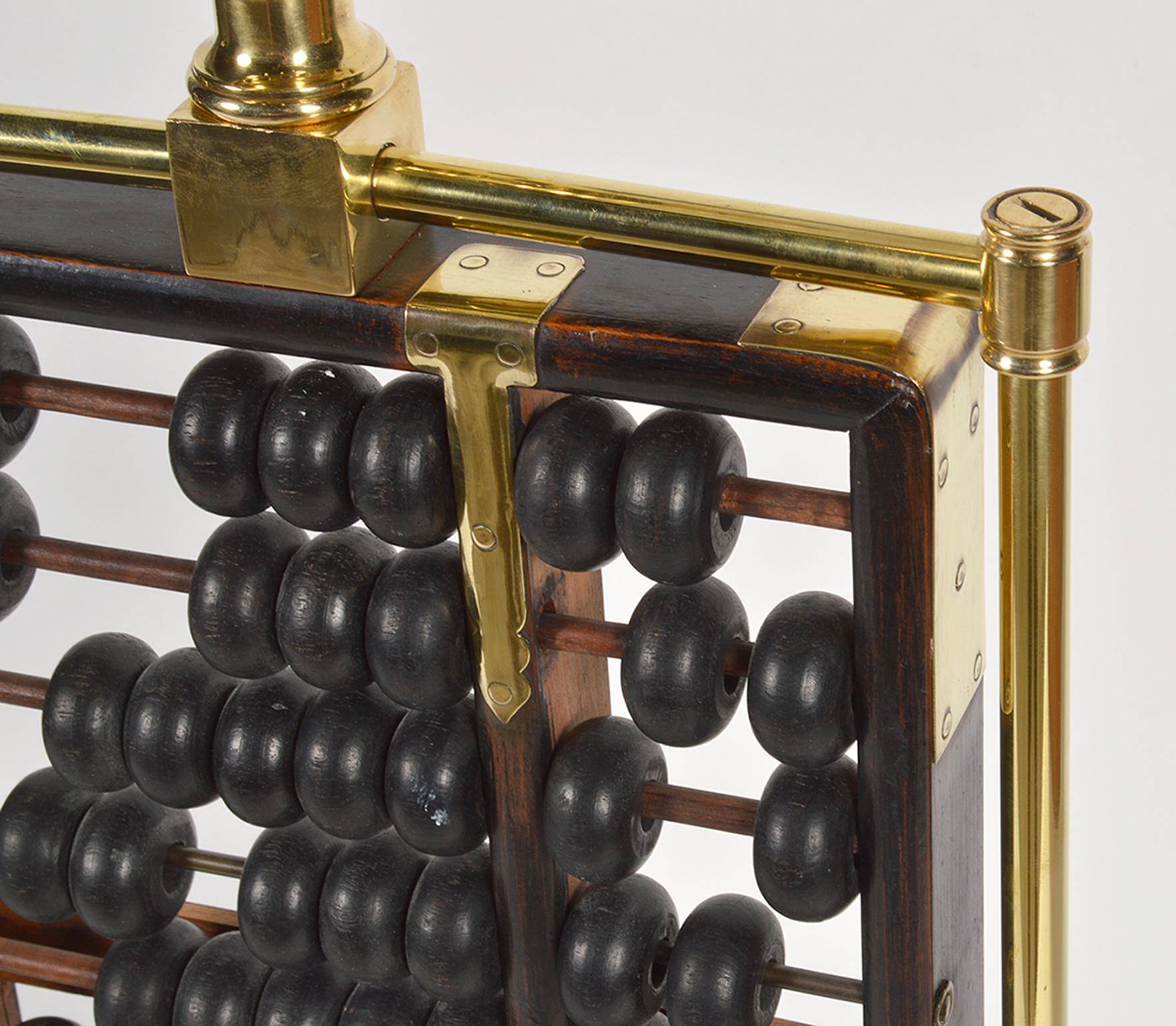 Mid-Century Modern Midcentury Table Lamp with Antique Chinese Abacus in a Brass Frame Work