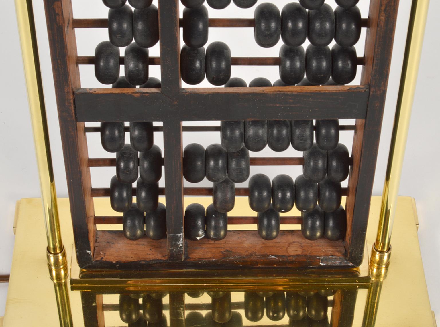 20th Century Midcentury Table Lamp with Antique Chinese Abacus in a Brass Frame Work