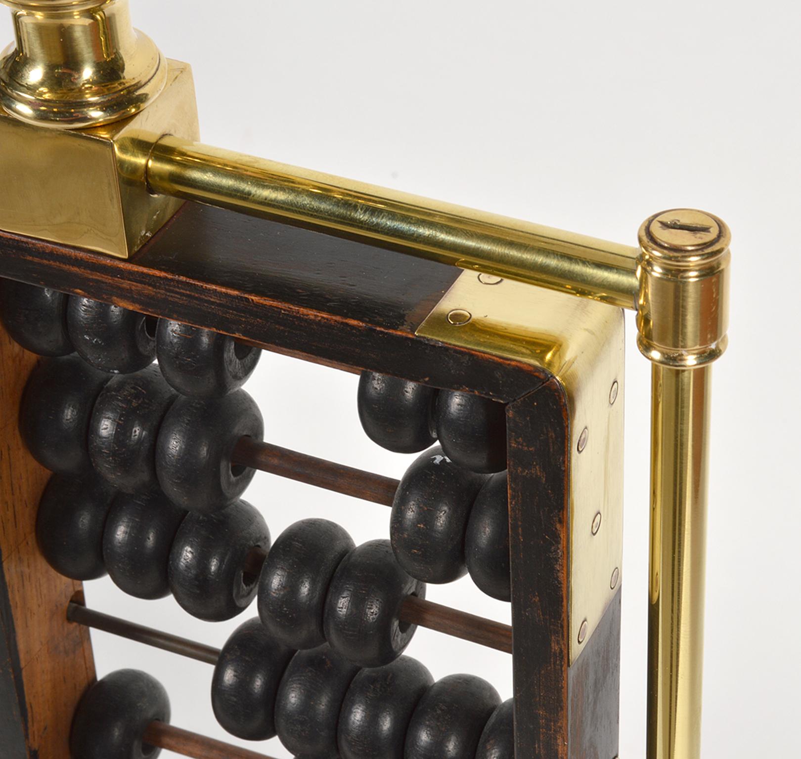 Midcentury Table Lamp with Antique Chinese Abacus in a Brass Frame Work 1