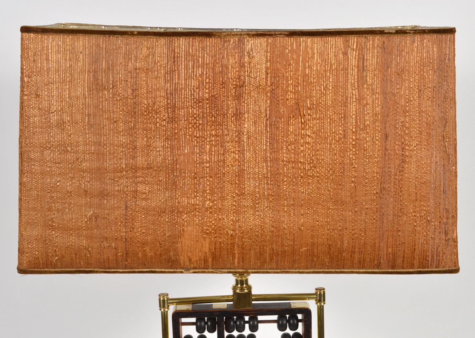 Midcentury Table Lamp with Antique Chinese Abacus in a Brass Frame Work 2
