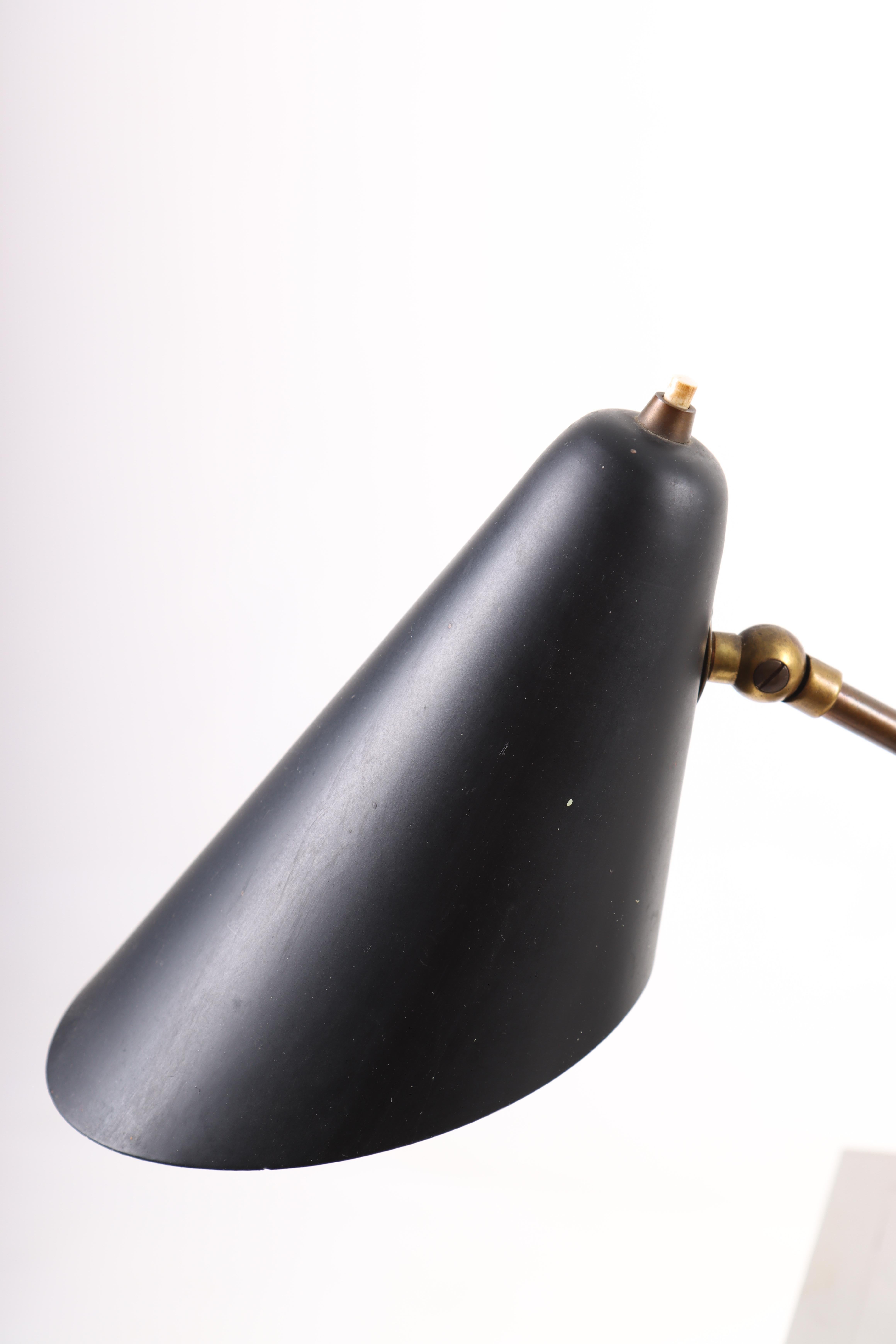 Scandinavian Modern Midcentury Table Lamp with Brass Details, Made in Denmark, 1950s For Sale