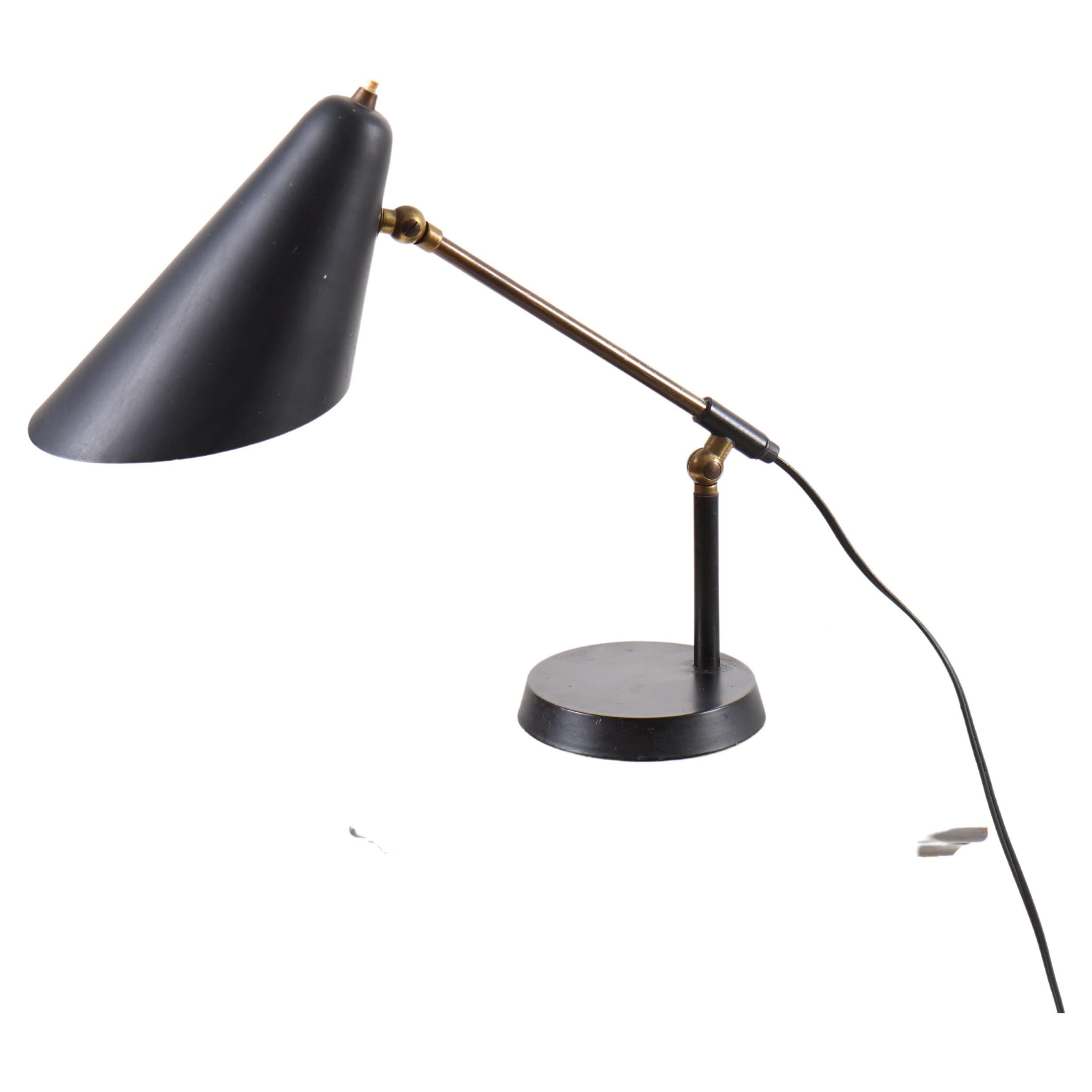 Midcentury Table Lamp with Brass Details, Made in Denmark, 1950s
