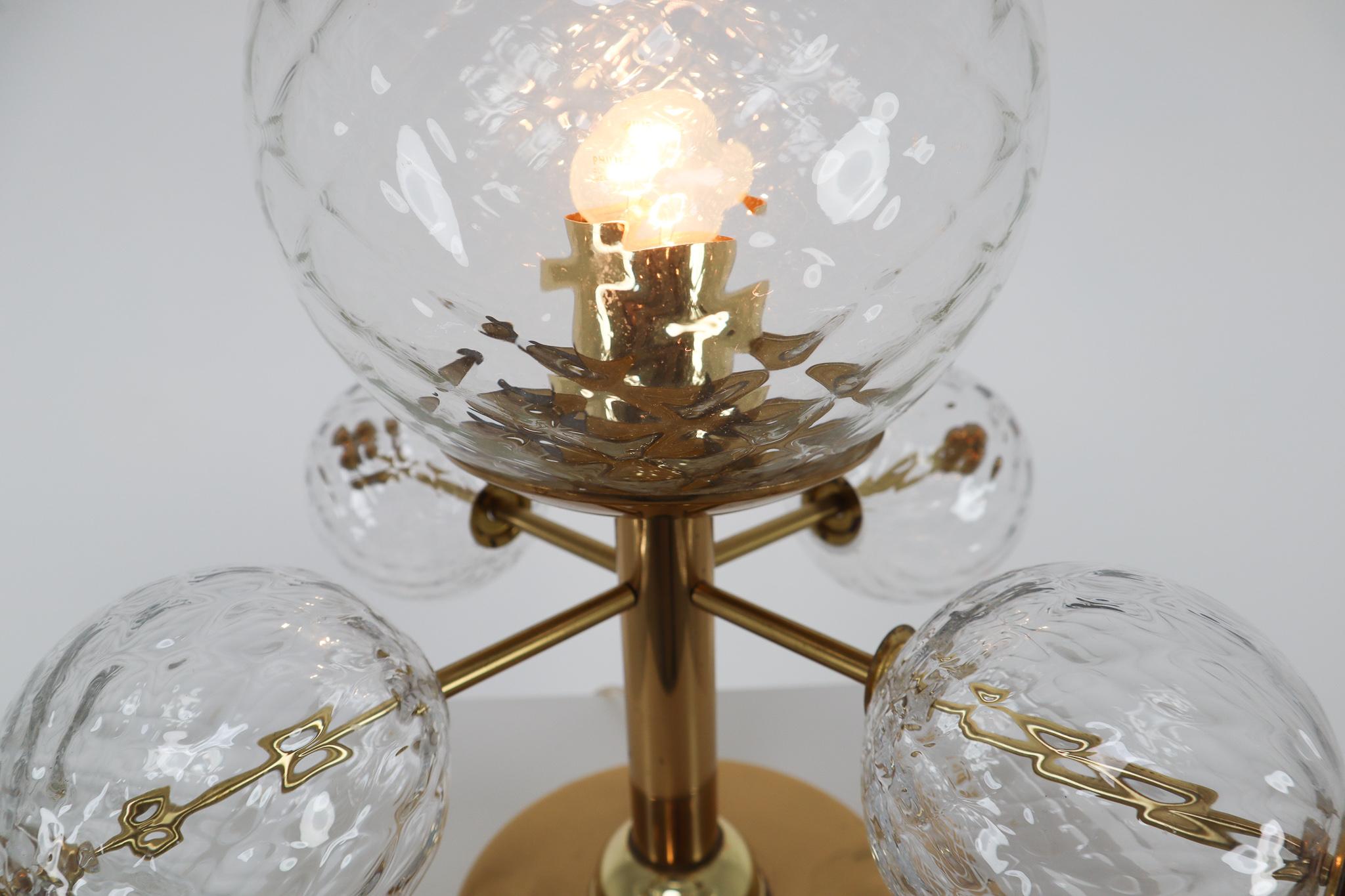 Midcentury Table Lamp with Brass Fixture and Structured Glass, Europe, 1970s For Sale 1