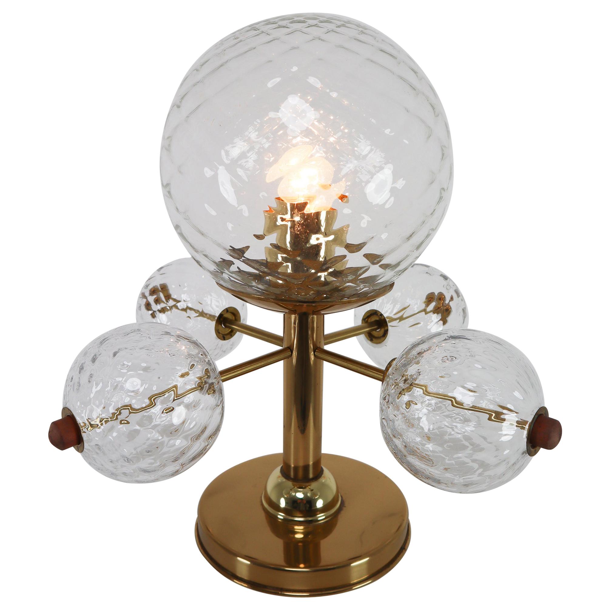 Midcentury Table Lamp with Brass Fixture and Structured Glass, Europe, 1970s