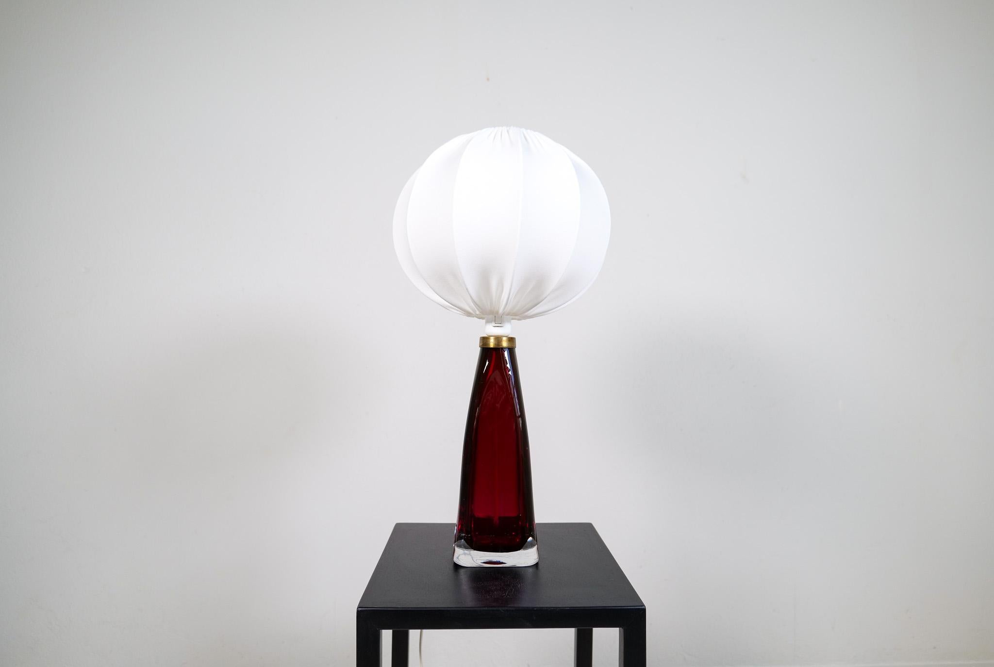 Swedish Midcentury Modern Table Lamp with Cotton Shade Carl Fagerlund Orrefors Sweden  For Sale