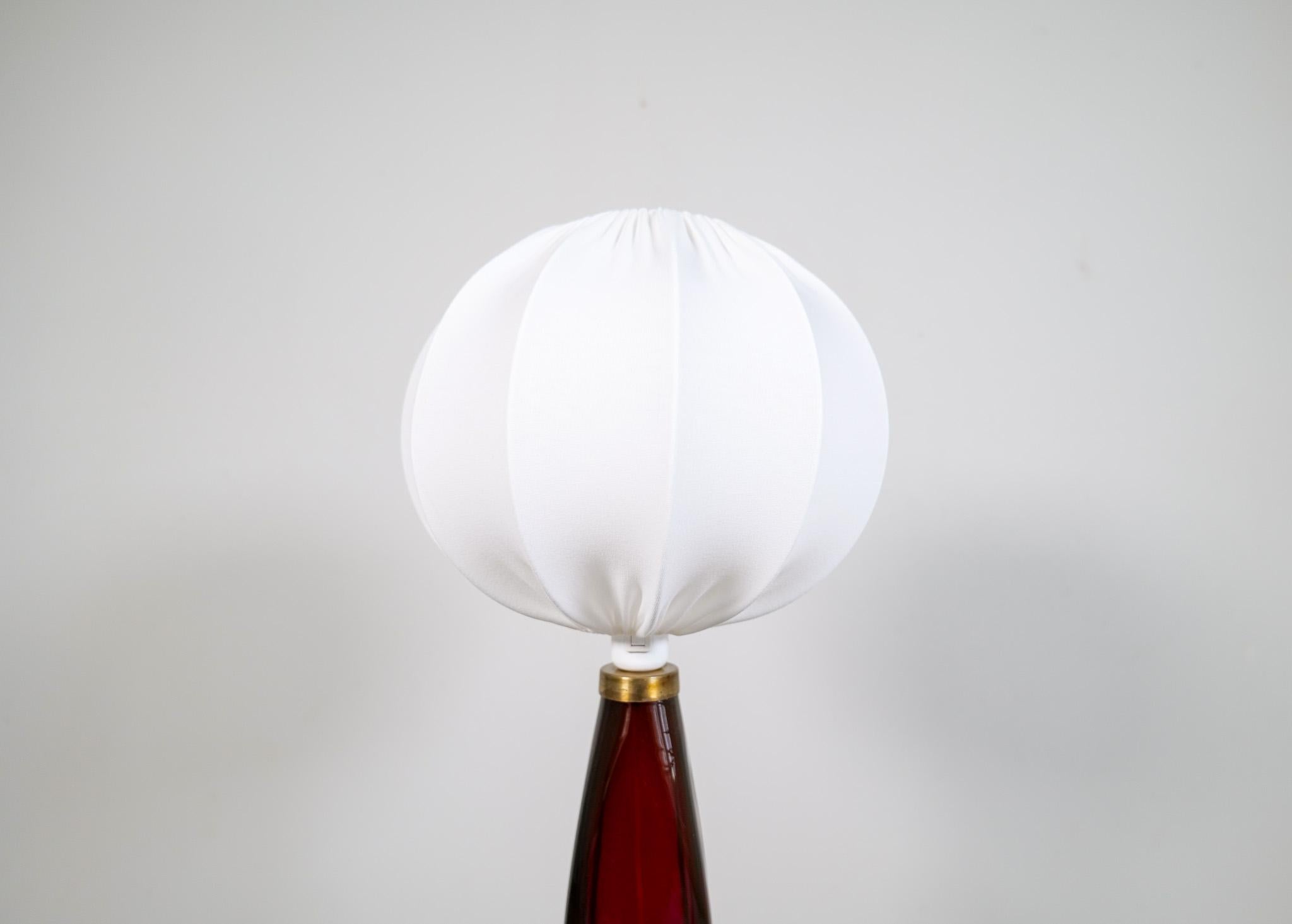 Midcentury Modern Table Lamp with Cotton Shade Carl Fagerlund Orrefors Sweden  In Good Condition For Sale In Hillringsberg, SE