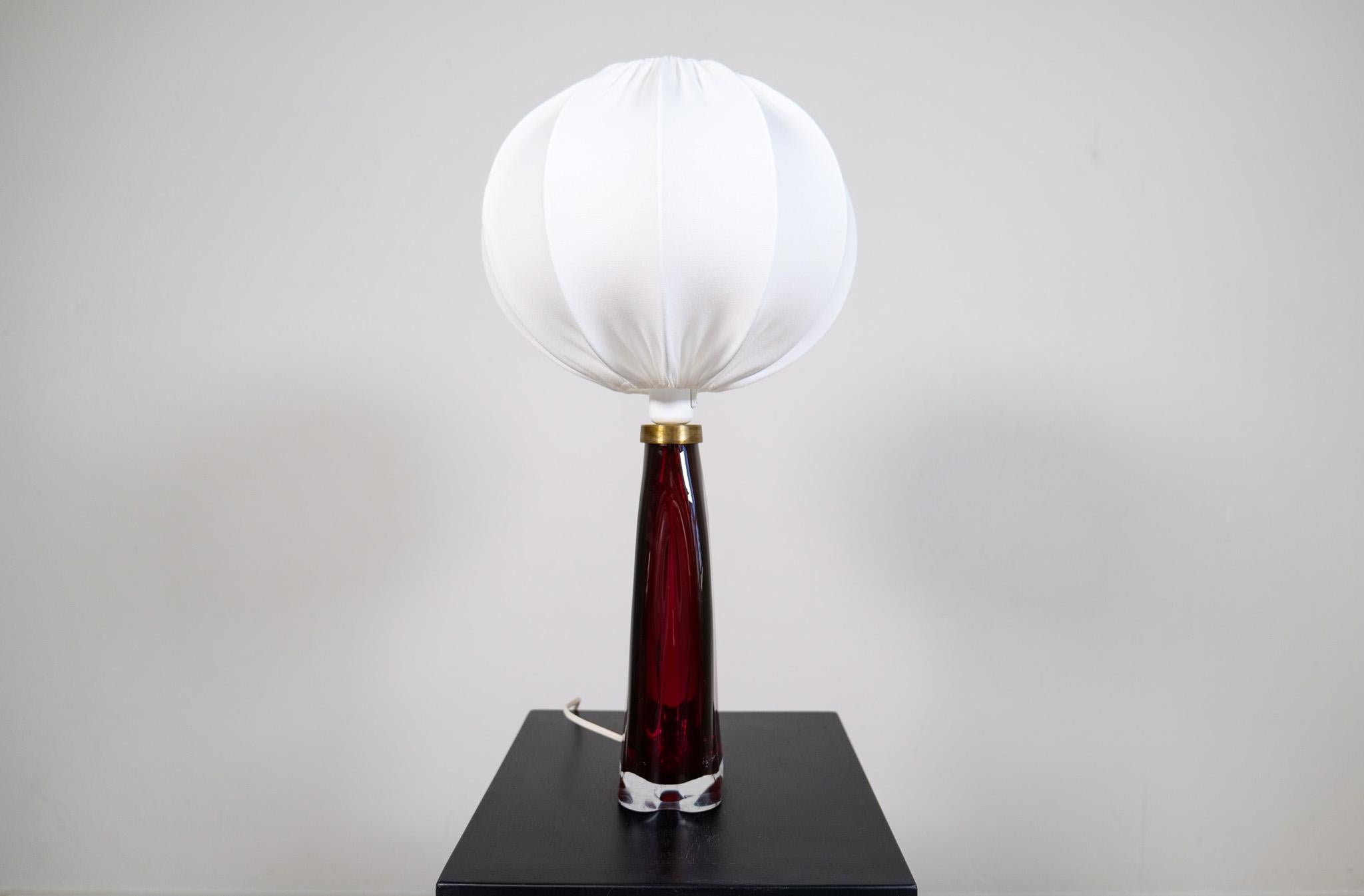 Midcentury Modern Table Lamp with Cotton Shade Carl Fagerlund Orrefors Sweden  For Sale 1