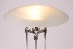 Midcentury Table Lamp with Frosted Glass Canopy Shade