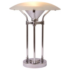 Vintage Midcentury Table Lamp with Frosted Glass Canopy Shade