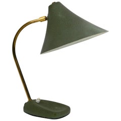Midcentury Table Lamp with Green Shrink Lacquer and Movable Metal Shade