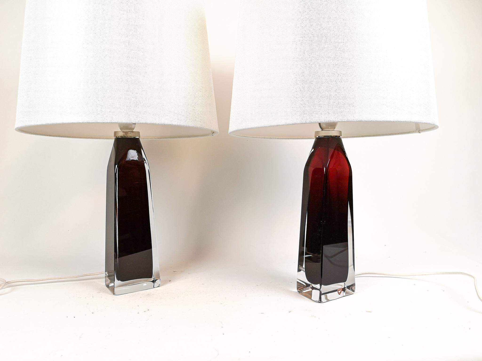 Swedish Midcentury Table Lamps by Carl Fagerlund for Orrefors Sweden RD 1884