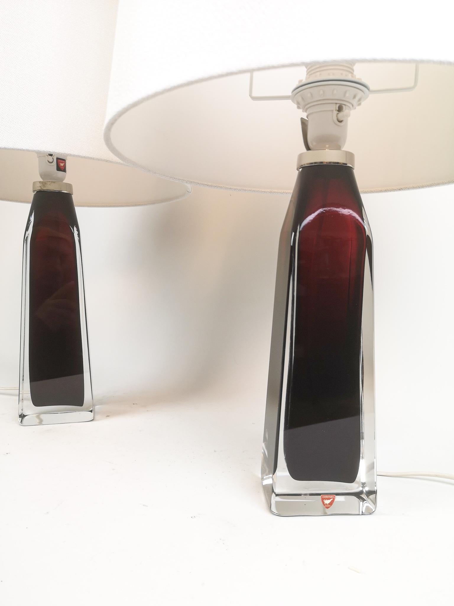 Midcentury Table Lamps by Carl Fagerlund for Orrefors Sweden RD 1884 In Good Condition In Hillringsberg, SE
