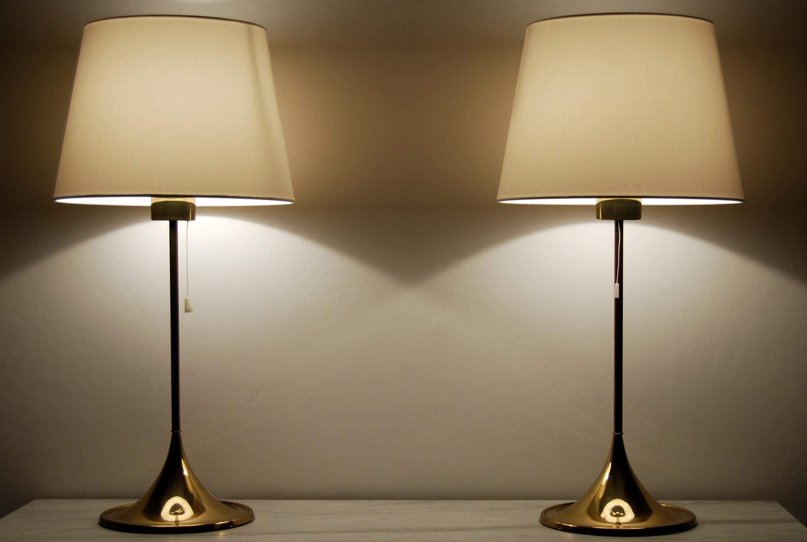 Scandinavian Modern Midcentury Table Lamps in Brass by Bergboms, Sweden, 1960s