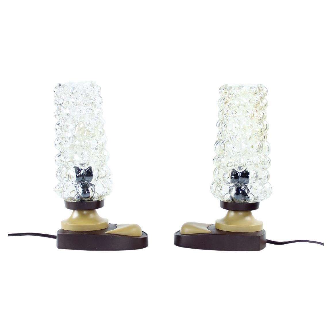 Mid-Century Table Lamps in Glass and Plastic, Czechoslovakia, 1960s For Sale