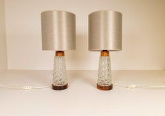 Midcentury Table Lamps Orrefors Teak and Glass Sweden