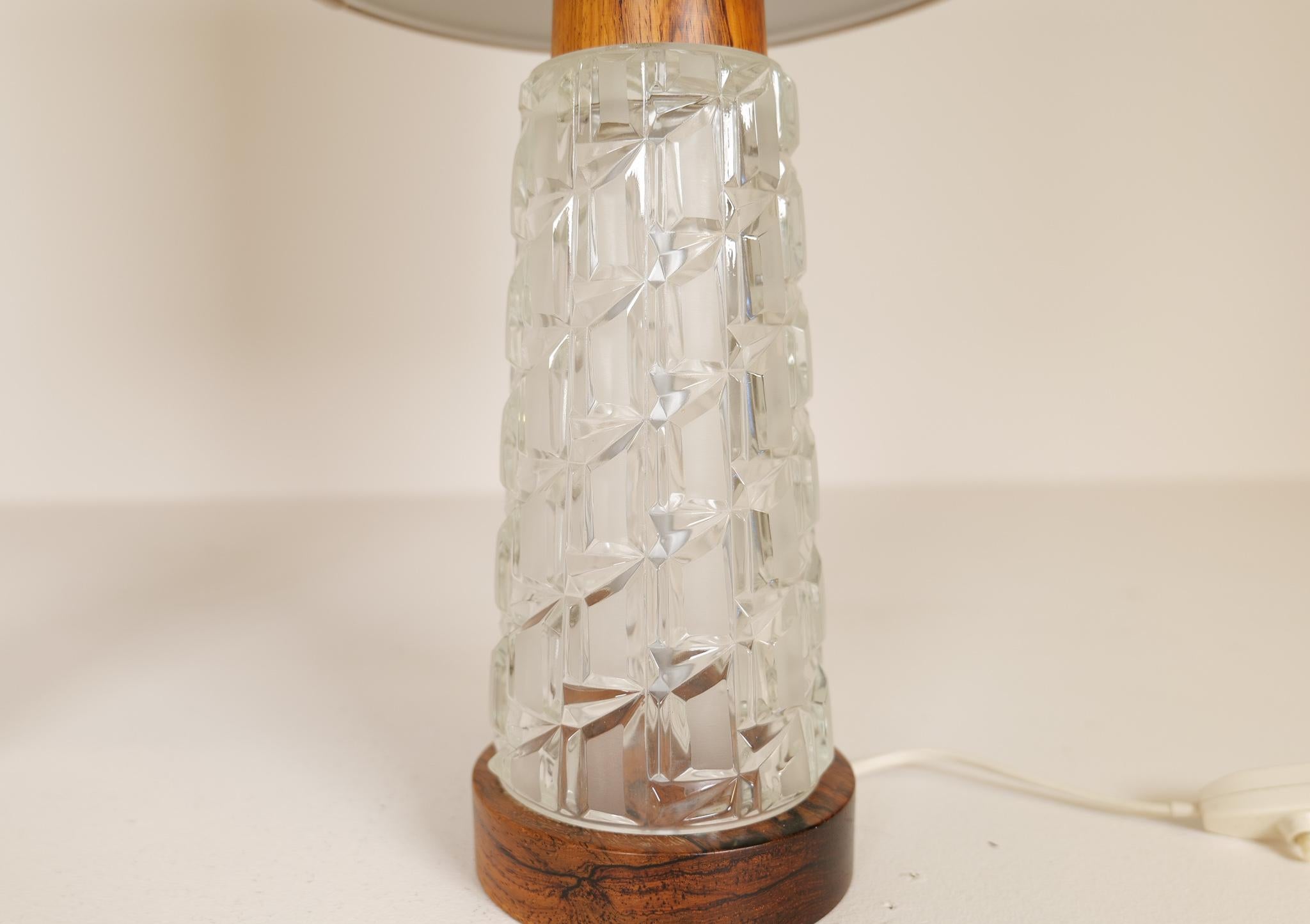 Midcentury Table Lamps Orrefors Teak and Glass Sweden For Sale 2