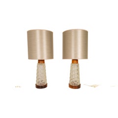 Midcentury Table Lamps Orrefors Teak and Glass Sweden