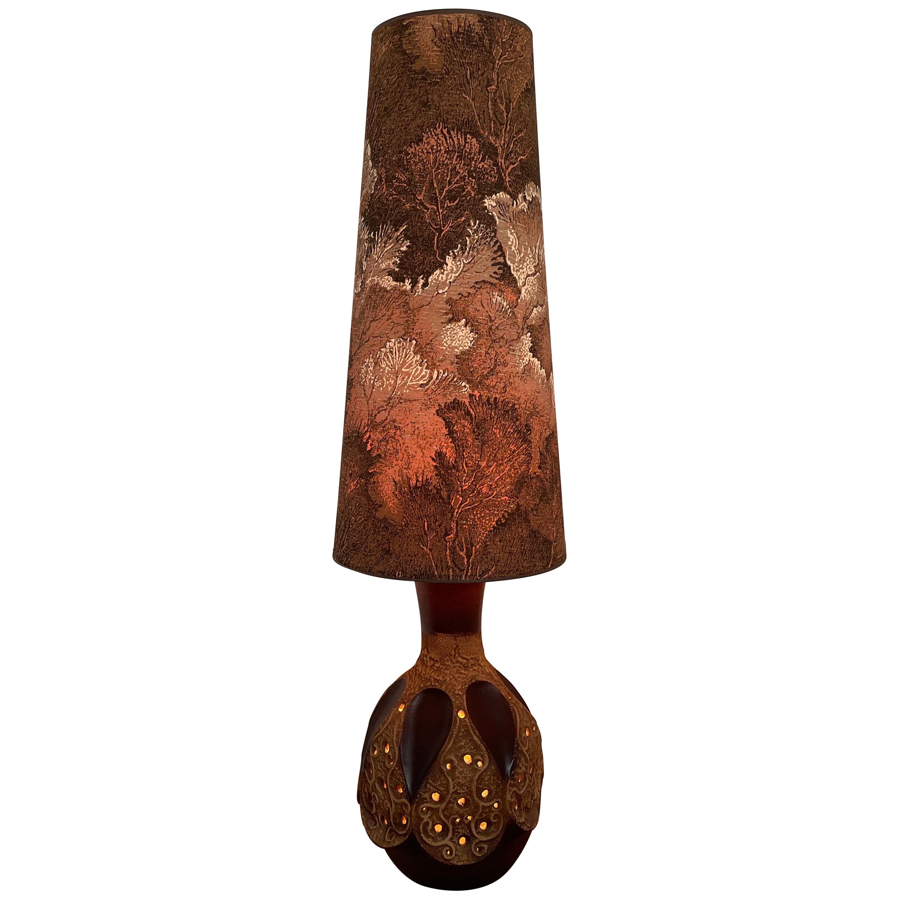 Midcentury Tall 1970s Ceramic Floor Lamp and Shade