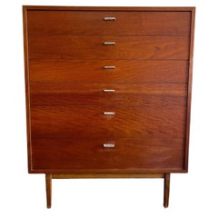 Midcentury Tall 6 Drawer Tall Walnut Dresser with Aluminum Finger Pulls