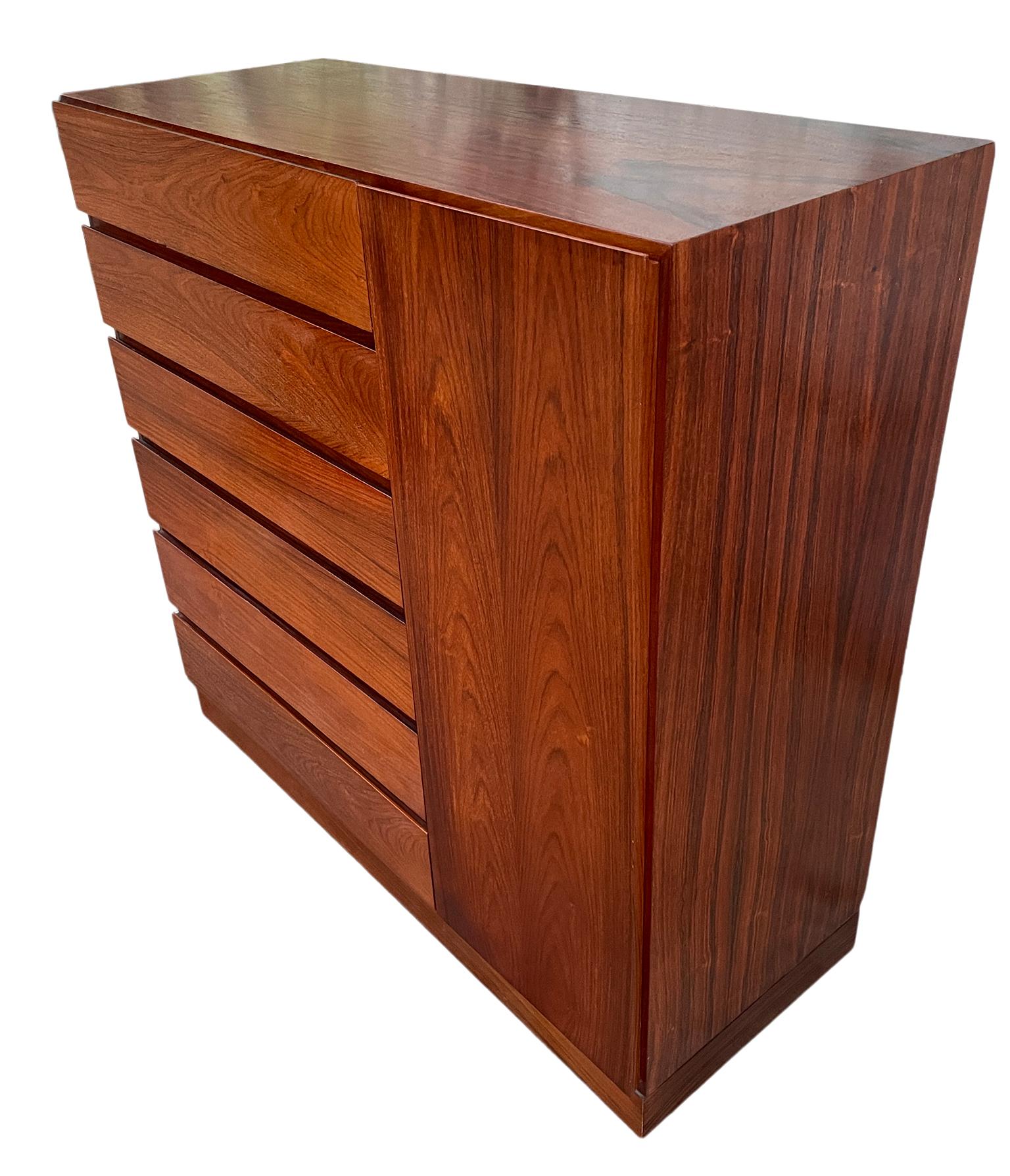 Mid-Century Modern Mid-Century Tall Danish Modern Rosewood Dresser Wardrobe 12-Drawer Denmark For Sale