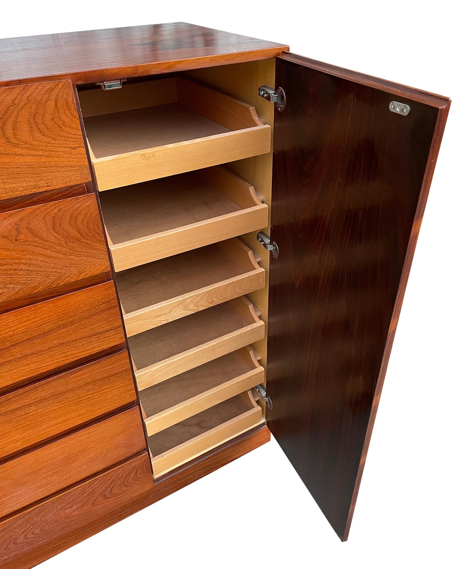 Mid-20th Century Mid-Century Tall Danish Modern Rosewood Dresser Wardrobe 12-Drawer Denmark For Sale