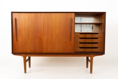 Midcentury Tall Danish Teak Sliding Door Credenza