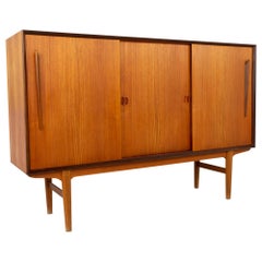 Midcentury Tall Danish Teak Sliding Door Credenza