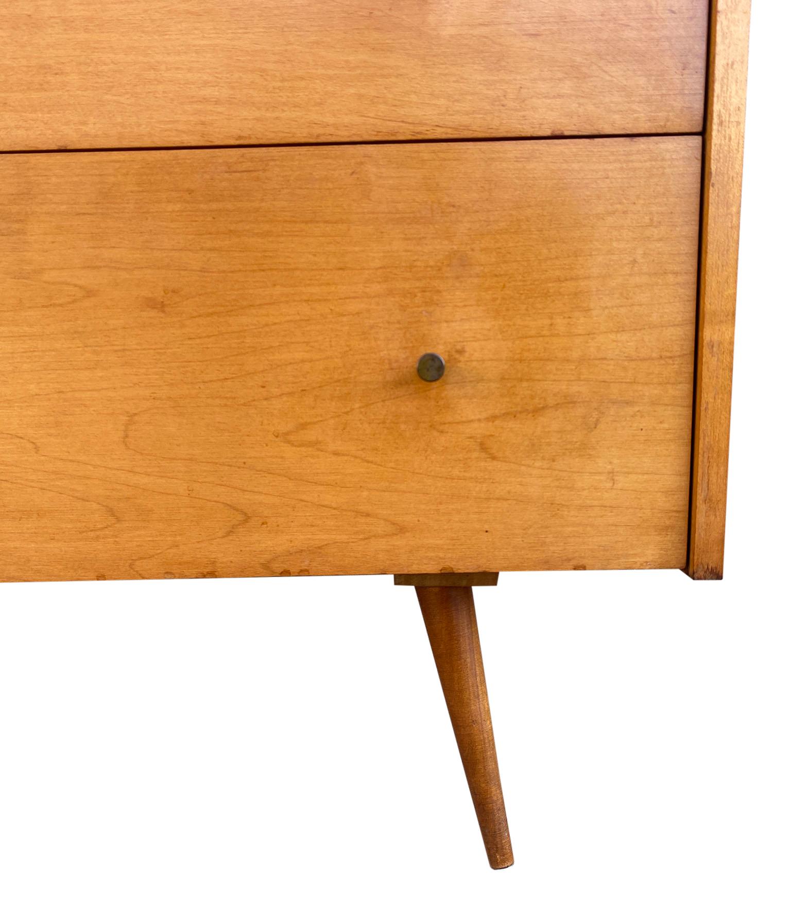 20th Century Midcentury Tall Dresser by Paul McCobb Planner Group #1501 Maple Brass Knobs