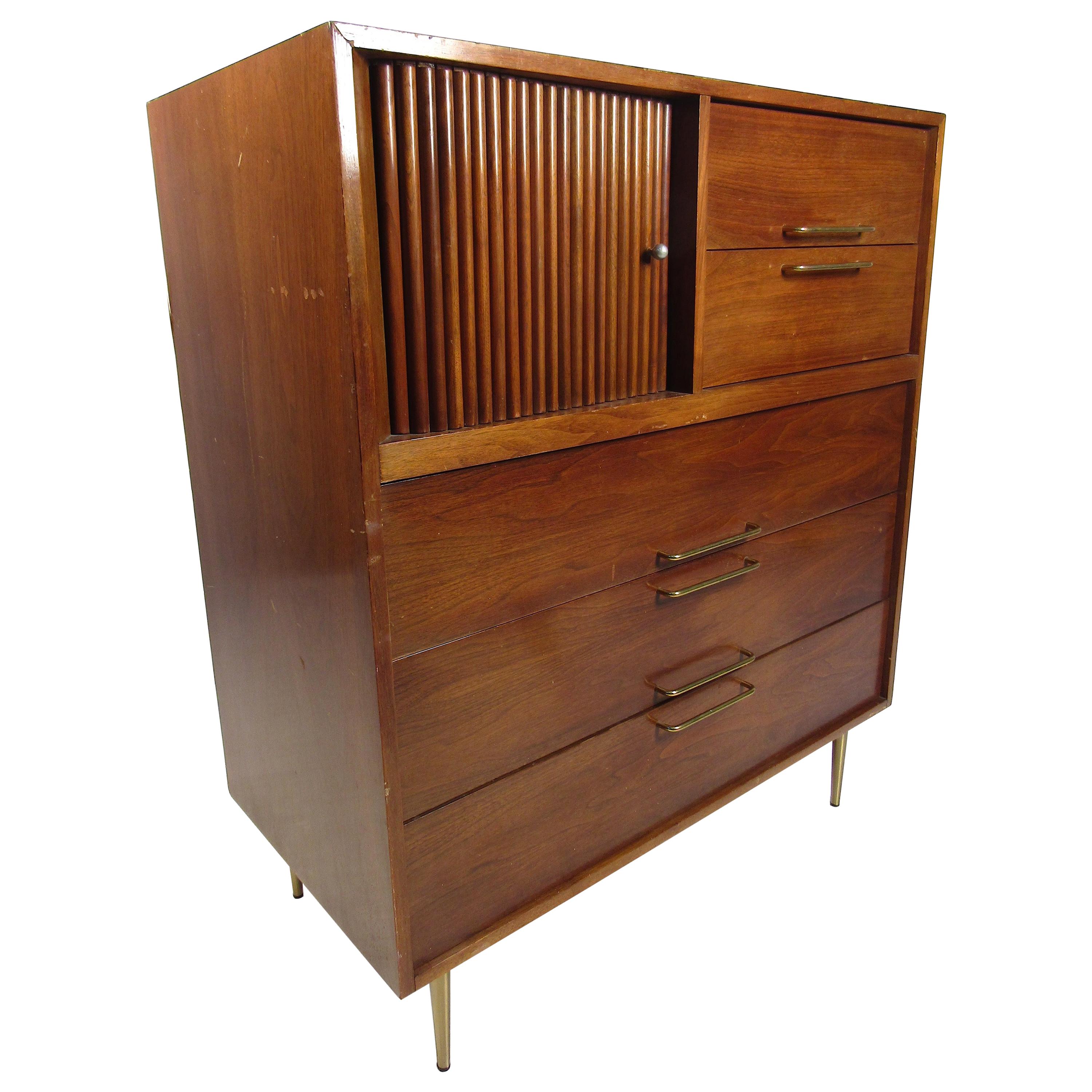 Midcentury Tall Dresser in Walnut For Sale