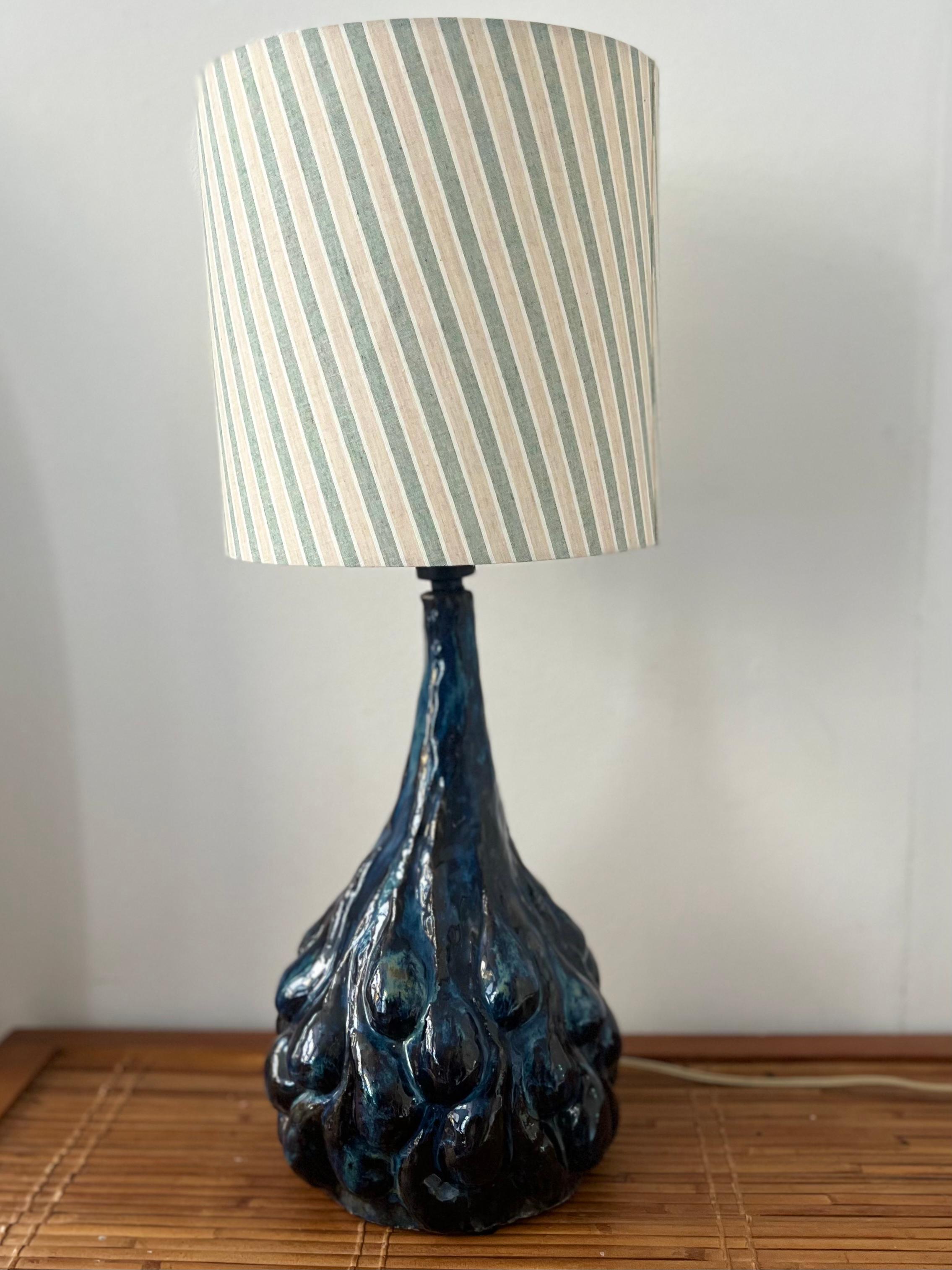 Glazed Midcentury tall glazed ceramic table lamp in the style of Axel Salto