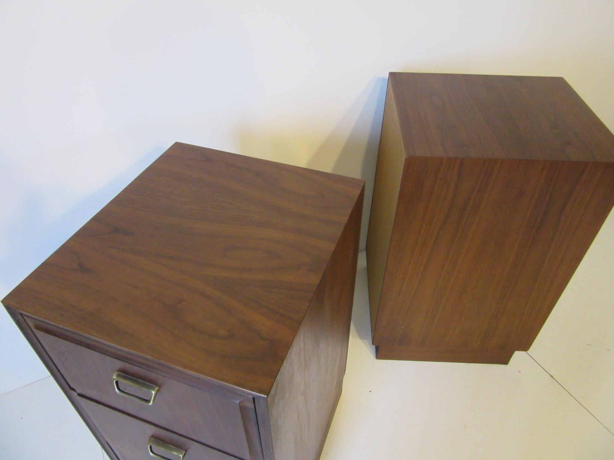 American Midcentury Tall Profile Walnut Nightstands by Founders