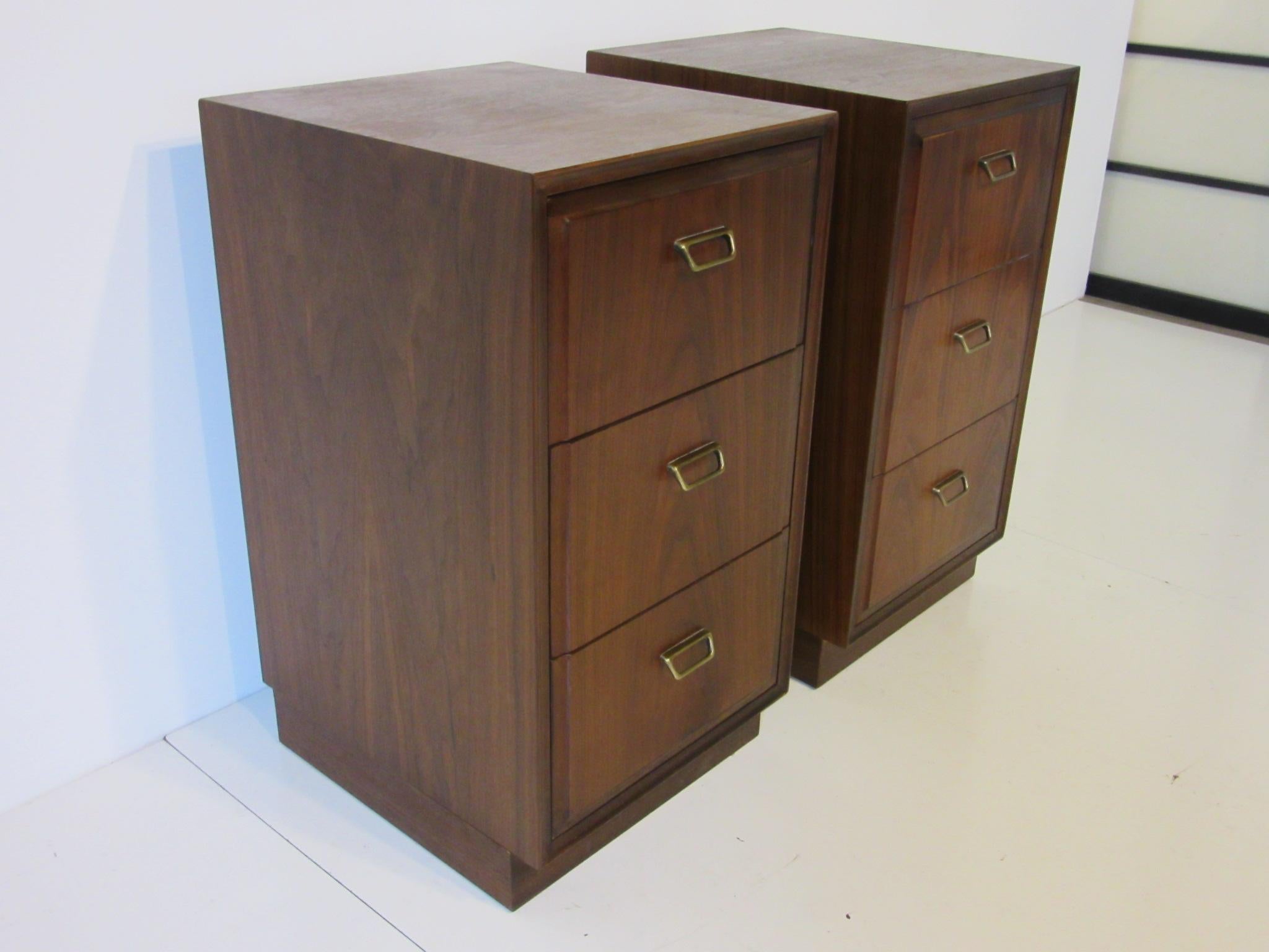 20th Century Midcentury Tall Profile Walnut Nightstands by Founders