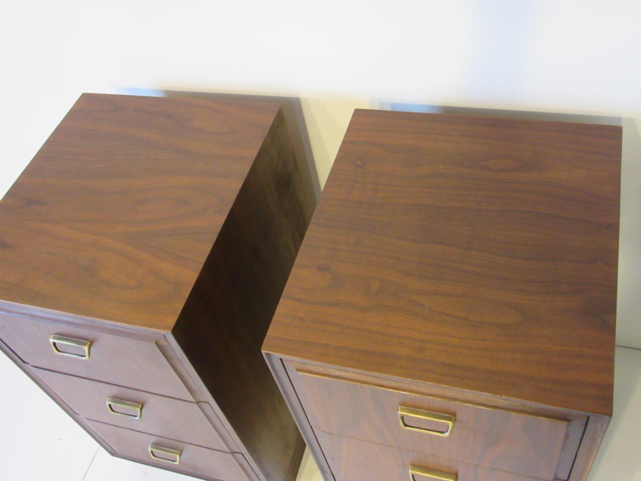 Midcentury Tall Profile Walnut Nightstands by Founders 1