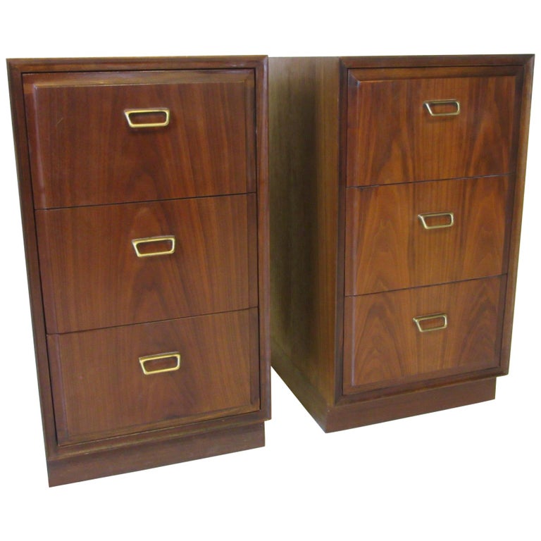 Midcentury Tall Profile Walnut Nightstands by Founders at 1stdibs