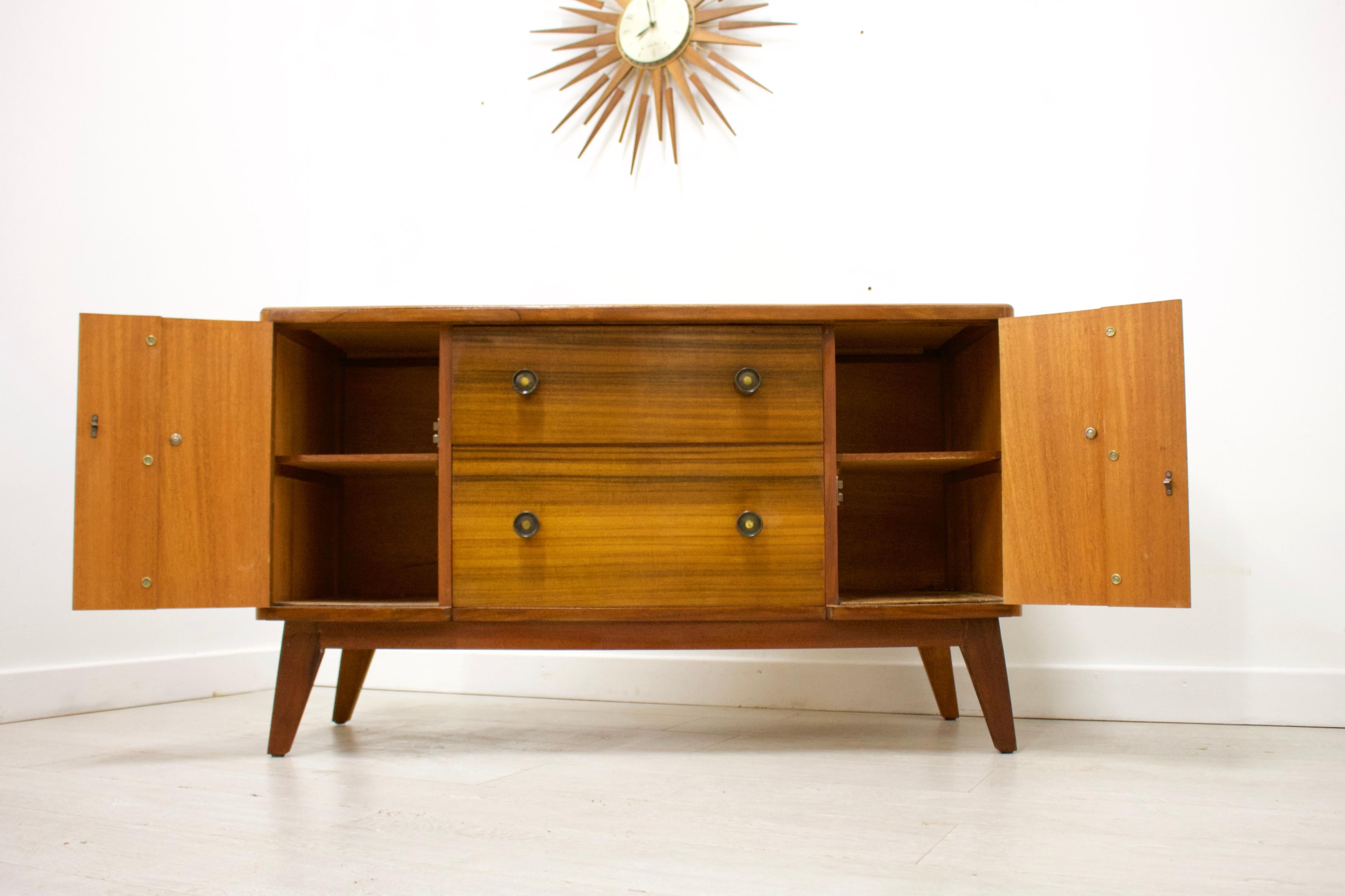 Midcentury Tallboy Walnut Sideboard, 1950s In Good Condition For Sale In South Shields, Tyne and Wear