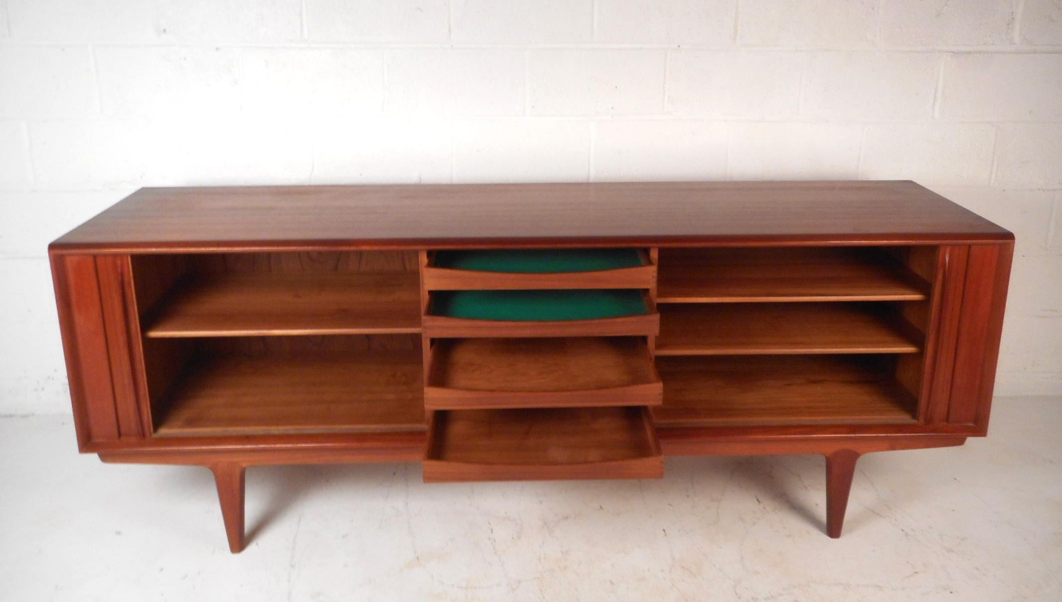 Midcentury Tambour Door Danish Teak Credenza by Svend Aage Larsen In Good Condition In Brooklyn, NY