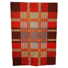 MidCentury Tartan Geometric Graphic Rug in Pure Wool, Italy 1970s